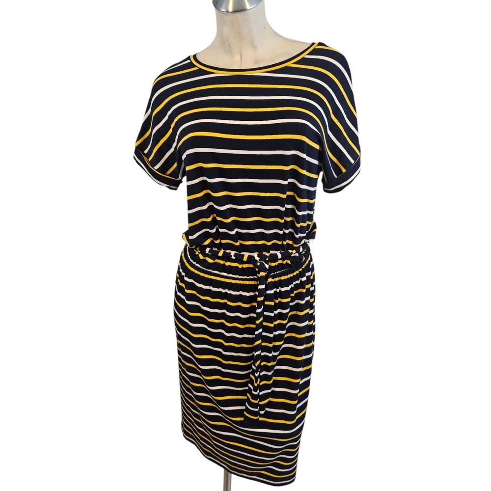 Banana Republic Size S Tall Striped T Shirt Dress Blue Yellow White